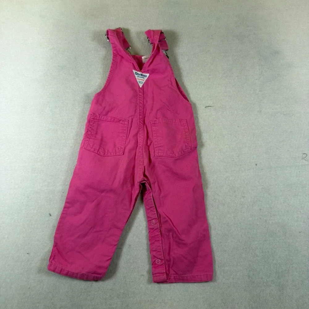 OshKosh B'Gosh Vintage Pink Cotton Bib Overalls Baby Girl 18 Months Made in USA